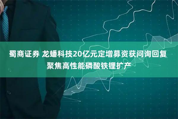 蜀商证券 龙蟠科技20亿元定增募资获问询回复 聚焦高性能磷酸铁锂扩产